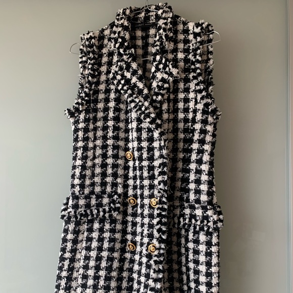 Zara Checkered Blazer Dress, Size M, Black/White - Picture 1 of 5